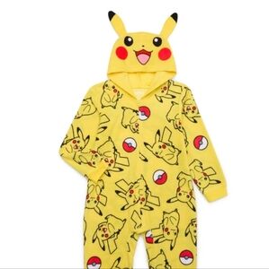 Pikachu Yellow Kids One Piece Pokemon Boys’ Pikachu Union Suit Pajamas with Hood